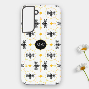 Funda Para Samsung Galaxy S22+ Moderno Estilo Colmena Abeja Monograma Negro Amari