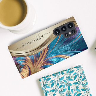 Funda Para Samsung Galaxy S22 Ultra Moderno Fractal Blue Gold Nombre manuscrito Funda-