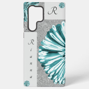 Funda Para Samsung Galaxy S22 Ultra Moderno Marmolado Diamante Flor Teal Elegante