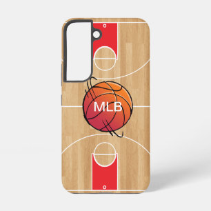 Funda Para Samsung Galaxy S22 Monograma Baloncesto en cancha de baloncesto