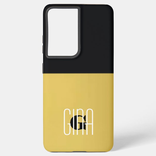 Funda Para Samsung Galaxy Monograma Bonito de Giro Negro y Oro Inicial (Reverso )