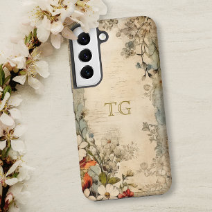 Funda Para Samsung Galaxy S22 Monograma Botánico Artesanal Grunge Vintage