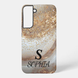 Funda Para Samsung Galaxy S22+ monograma con brillo dorado mármol blanco chic