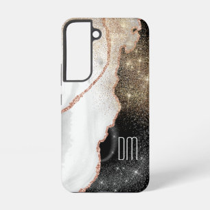 Funda Para Samsung Galaxy S22 Monograma con destellos de mármol blanco oro rosa
