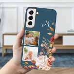 Funda Para Samsung Galaxy S22  Monograma de acuarela moderna Floral de 2 fotograf<br><div class="desc">Clúster moderno y moderno de esquina de flores acuarelas de bonito,  dos plantillas de fotos cuadradas y campo de texto monograma con color de fondo de personalizable.</div>