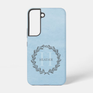 Funda Para Samsung Galaxy S22 Monograma de Corona Elegante Azul