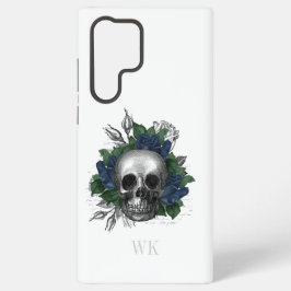 Funda Para Samsung Galaxy S22 Ultra Monograma de cráneo de rosas azul marino gótico vi