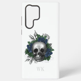 Funda Para Samsung Galaxy S22 Ultra Monograma de cráneo de rosas azul marino gótico vi