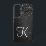 Funda Para Samsung Galaxy S22 Monograma de espuma de Purpurina negro personaliza<br><div class="desc">Personalice fácilmente este elegante diseño de estuches de teléfono de moda con purpurina brillante negro de bonito sobre fondo metálico cepillado negro.</div>