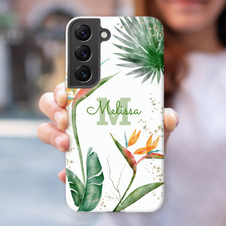 Funda Para Samsung Galaxy S22 Monograma de Flor Tropical Isla en Escritura de Or