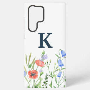 Funda Para Samsung Galaxy S22 Ultra Monograma de flores silvestres en acuarela