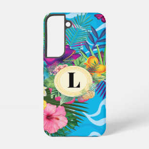 Funda Para Samsung Galaxy S22 Monograma De Flores Tropicales Y Mariposas De Hawá