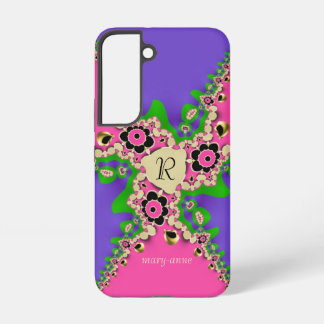 Funda Para Samsung Galaxy S22 Monograma de fractales rosa púrpura