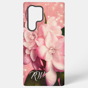 Funda Para Samsung Galaxy S22 Ultra Monograma de gardenia con brillo rosa