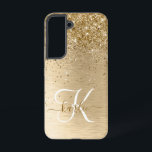 Funda Para Samsung Galaxy S22 Monograma de impresión Metalizado con pincel de or<br><div class="desc">Personaliza fácilmente este diseño de estuche de teléfono de moda de moda con purpurina brillante de oro en bonito sobre fondo metálico cepillado de oro.</div>