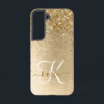 Funda Para Samsung Galaxy S22 Monograma de impresión Metalizado con pincel de or<br><div class="desc">Personaliza fácilmente este diseño de estuche de teléfono de moda de moda con purpurina brillante de oro en bonito sobre fondo metálico cepillado de oro.</div>