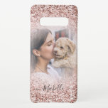 Funda Para Samsung Galaxy S10  Monograma de la foto del Rosa Purpurina de oro<br><div class="desc">Esta es una plantilla de fotos genial que consiste en un gradiente rosa de purpurina dorado sobre tu foto favorita,  y fácil de editar tipografía.</div>