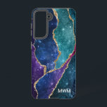 Funda Para Samsung Galaxy S21 Monograma de las venas de oro azul morado Aqua<br><div class="desc">Proteja su teléfono con estilo con este diseño de moda con sus tonalidades monográficas y coloridas de agate azul,  púrpura y agua con venas metálicas de Relieve metalizado dorado y estrellas brillantes.</div>