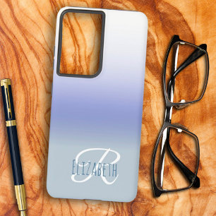 Funda Para Samsung Galaxy S21 Ultra Monograma de letra inicial con ombre azul pastel