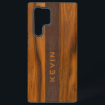 Funda Para Samsung Galaxy S22 Ultra Monograma de madera de caoba y textura de cuero ma<br><div class="desc">Diseño sencillo,  elegante y masculino hecho con madera de caoba y textura de cuero marrón. Nombre personalizado.</div>