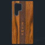 Funda Para Samsung Galaxy S22 Ultra Monograma de madera de caoba y textura de cuero ma<br><div class="desc">Diseño sencillo,  elegante y masculino hecho con madera de caoba y textura de cuero marrón. Nombre personalizado.</div>