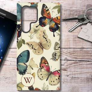 Funda Para Samsung Galaxy S22 Ultra Monograma de mariposas vintage