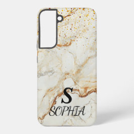 Funda Para Samsung Galaxy S22+ monograma de mármol blanco chic con brillo dorado