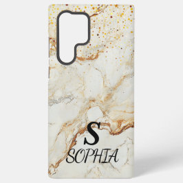 Funda Para Samsung Galaxy S22 Ultra monograma de mármol blanco chic con brillo dorado