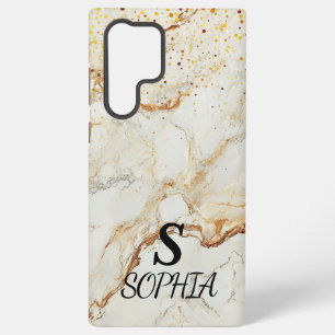 Funda Para Samsung Galaxy S22 Ultra monograma de mármol blanco chic con brillo dorado
