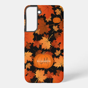 Funda Para Samsung Galaxy S22+ Monograma de nombre de hojas de arce y calabazas d