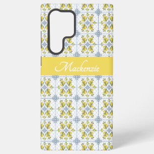 Funda Para Samsung Galaxy S22 Ultra Monograma de nombre de limón de estilo de agua azu