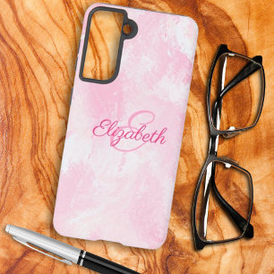 Funda Para Samsung Galaxy S21 Monograma de nombre en acuarela rosa femenino blan