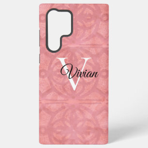 Funda Para Samsung Galaxy S22 Ultra Monograma de nombre en acuarela rosa rojizo