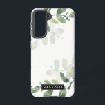 Funda Para Samsung Galaxy S21 Monograma de nombre personalizado Eucalyptus Green<br><div class="desc">Personalice este diseño de vegetación de eucaliptos acuáticos con su nombre.</div>