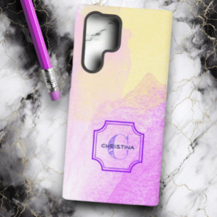 Funda Para Samsung Galaxy S22 Ultra Monograma de nombre personalizado Pastel Chic Acua