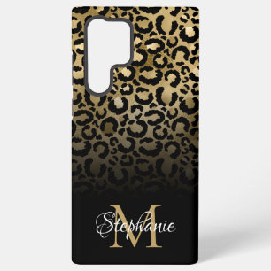 Funda Para Samsung Galaxy S22 Ultra Monograma de Ombre Ombre de Leopardo de Oro Girly 