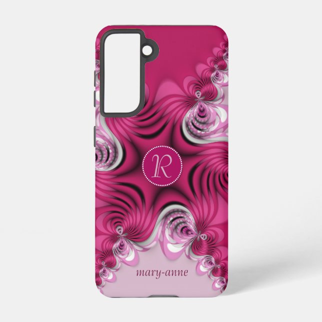 Funda Para Samsung Galaxy Monograma de Swirls Rosa Fractal (Reverso )