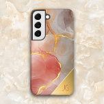 Funda Para Samsung Galaxy S22 Monograma del Agante Rojo y Oro de moda<br><div class="desc">Diseño elegante y de moda con tonos rojos y grises de agate con venas doradas. También incluye un elemento de gradiente dorado de esquina para su monograma.</div>