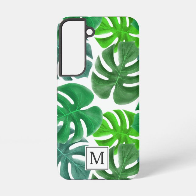 Funda Para Samsung Galaxy Monograma del patrón de hojas de palmera moderno (Reverso )