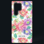 Funda Para Samsung Galaxy S22 Ultra Monograma del patrón de las flores de cosecha colo<br><div class="desc">Flores vintage coloridas sin fisuras con monograma opcional.</div>