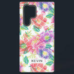 Funda Para Samsung Galaxy S22 Ultra Monograma del patrón de las flores de cosecha colo<br><div class="desc">Flores vintage coloridas sin fisuras con monograma opcional.</div>
