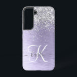 Funda Para Samsung Galaxy S22 Monograma del Purpurina plateado Metalizado cepill<br><div class="desc">Personaliza fácilmente este diseño de estuche de teléfono de moda de moda con purpurina brillante de bonito plateado sobre un fondo metálico morado.</div>