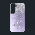 Funda Para Samsung Galaxy S22 Monograma del Purpurina plateado Metalizado cepill<br><div class="desc">Personaliza fácilmente este diseño de estuche de teléfono de moda de moda con purpurina brillante de bonito plateado sobre un fondo metálico morado.</div>