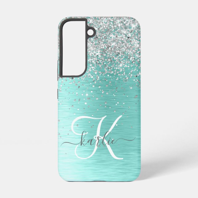 Funda Para Samsung Galaxy Monograma del Purpurina plateado Metalizado cepill (Reverso )