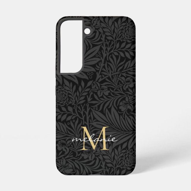 Funda Para Samsung Galaxy Monograma elegante de escritura floral de oro negr (Reverso )