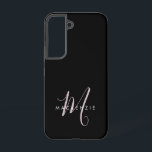 Funda Para Samsung Galaxy S22 Monograma elegante de escritura rosa Rubor negro m<br><div class="desc">Elegante estuche de teléfono monograma de escritura rosada Rubor negro moderno. Un elegante monograma de escritura Rubor Pink combinado con una limpia fuente san-serif blanca le da un aspecto contemporáneo.</div>