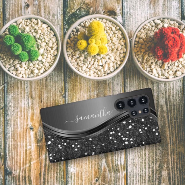 Funda Para Samsung Galaxy Monograma elegante Metalizado negro escrito a mano (Subido por el creador)