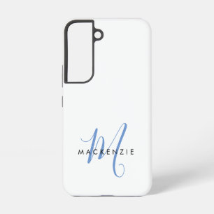 Funda Para Samsung Galaxy S22 Monograma elegante moderno en blanco y azul