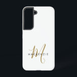 Funda Para Samsung Galaxy S22 Monograma elegante y moderno de escritura dorada b<br><div class="desc">Estuche elegante y moderno de oro blanco dorado monograma para teléfono. Un elegante monograma de escritura dorada combinado con una limpia fuente san-serif en negro aporta un aspecto contemporáneo.</div>