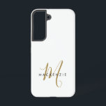 Funda Para Samsung Galaxy S22 Monograma elegante y moderno de escritura dorada b<br><div class="desc">Estuche elegante y moderno de oro blanco dorado monograma para teléfono. Un elegante monograma de escritura dorada combinado con una limpia fuente san-serif en negro aporta un aspecto contemporáneo.</div>
